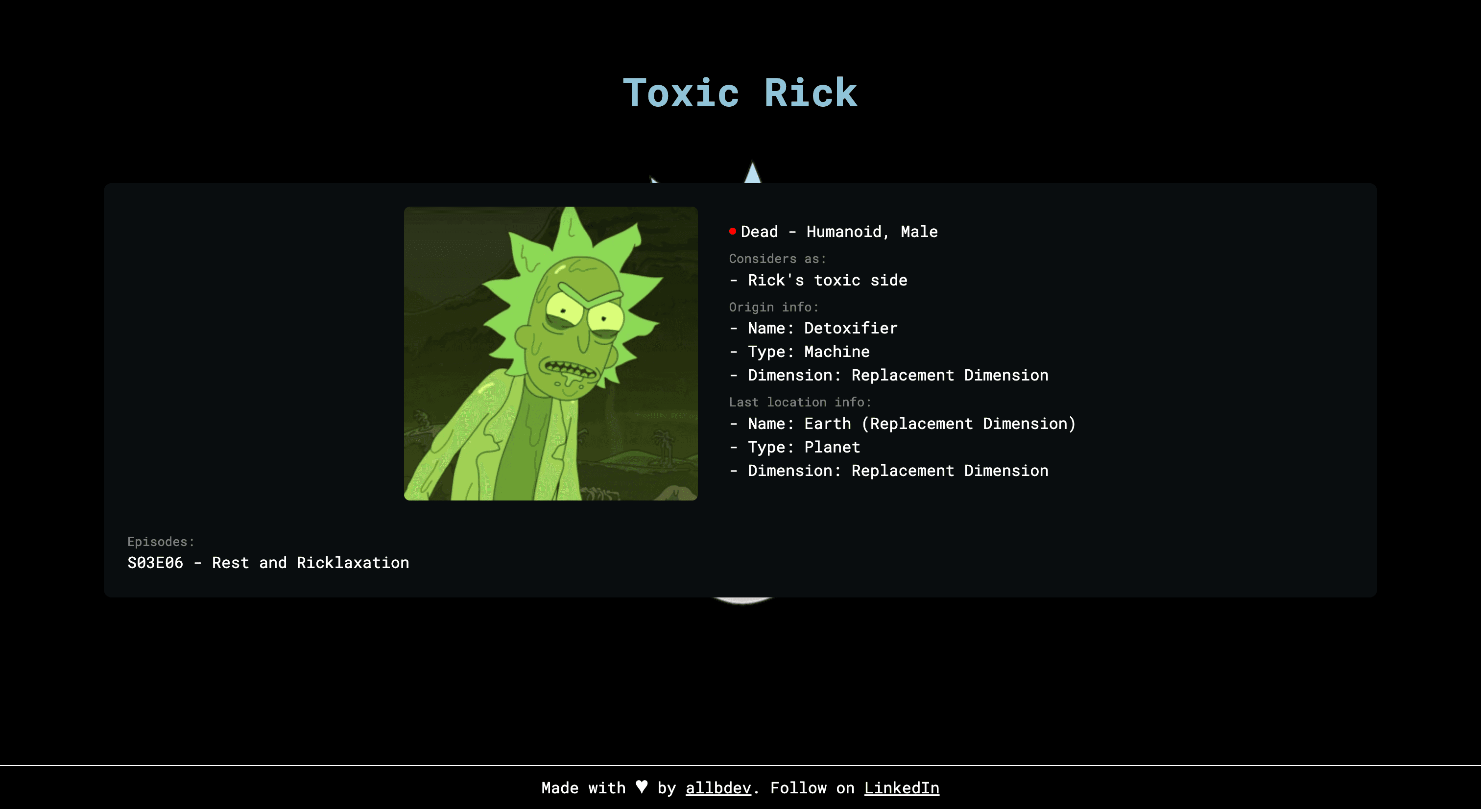 Rick and Morty Explorer character detail